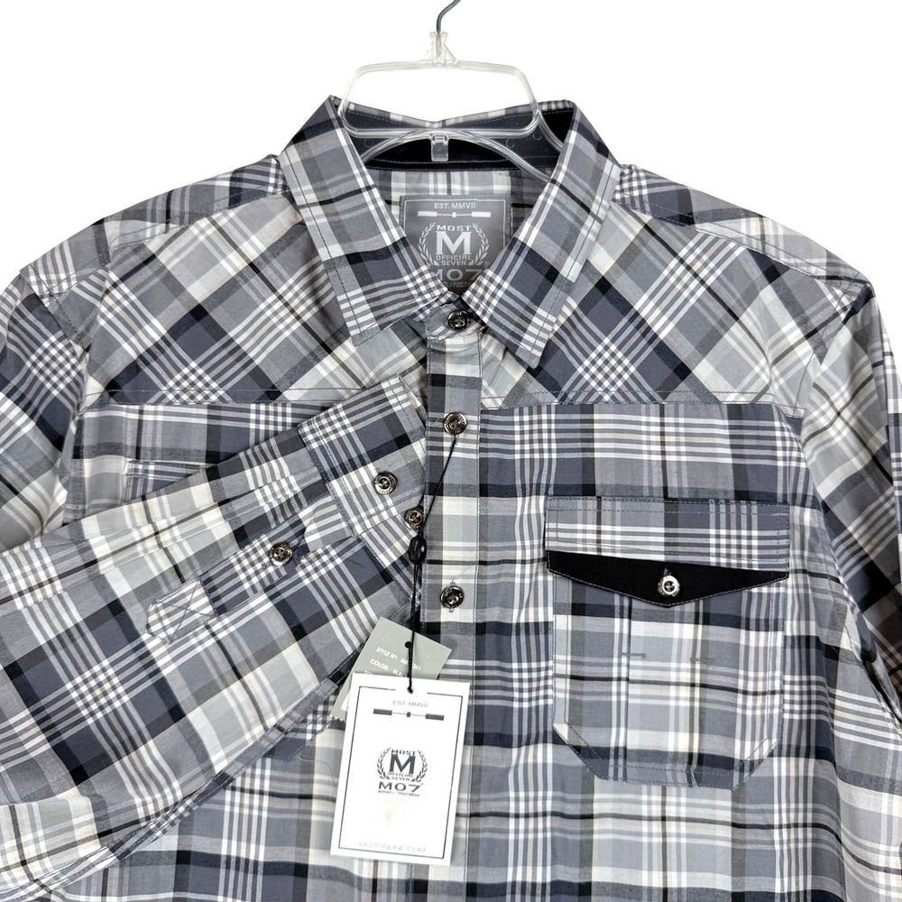 MO7 Official Seven Button Up Shirt Large Black Plaid Utility Urban Gorpcore NWT